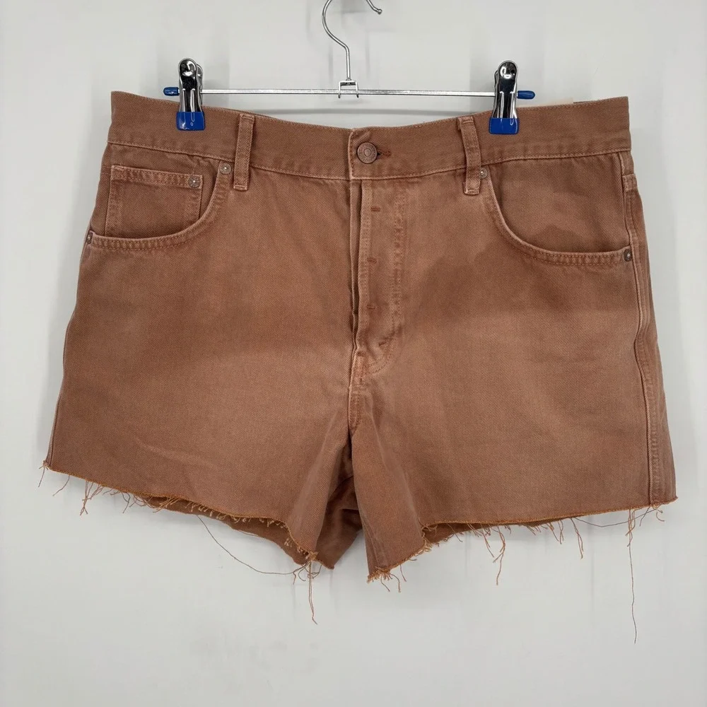 WE THE FREE By Free People Ivy Mid-Rise Button Fly Shorts Tan/Brown Size 29 NWT
